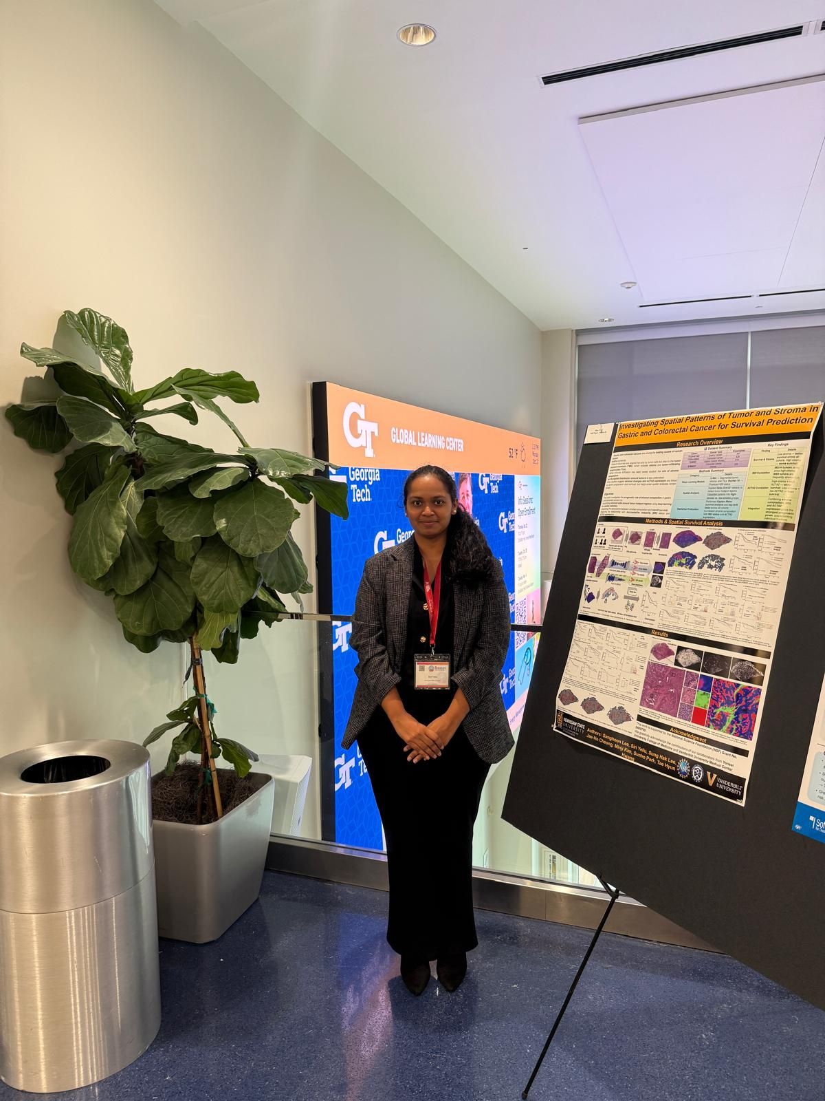 Siri Yellu presenting research poster at Georgia Tech Global Learning Center